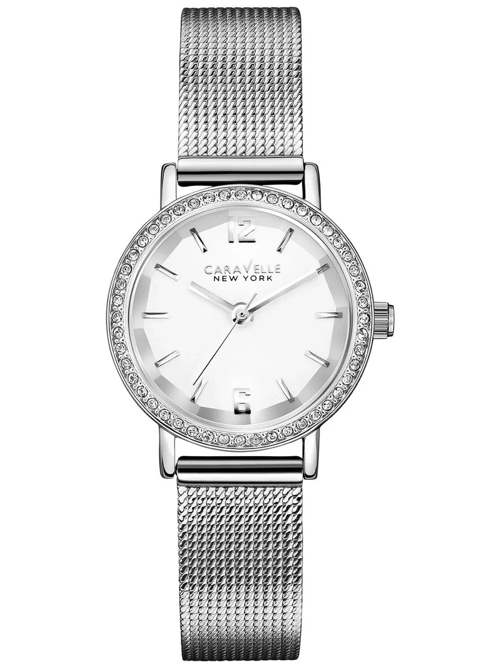 Caravelle New York Silver Crystal-Accent Mesh Watch